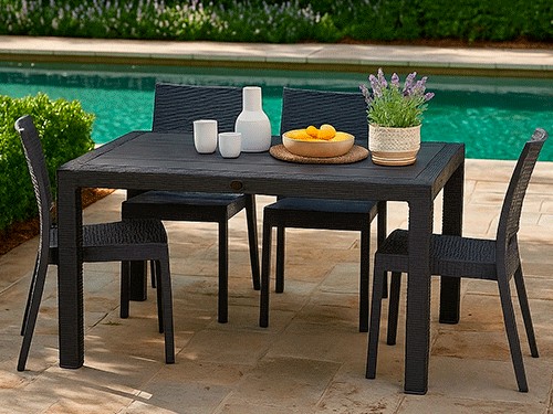 Mesa Andorra + 4 Sillones Verona Negro