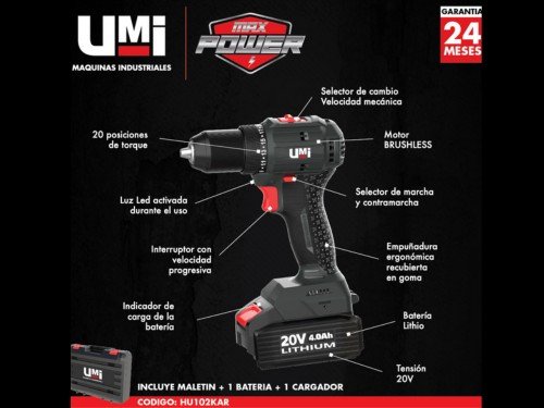 Taladro Atornillador 13mm a Bateria Con Maletin HU102KAR