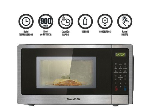Microondas Smart-tek 23lts Acero Inox 900w Con Panel Digital