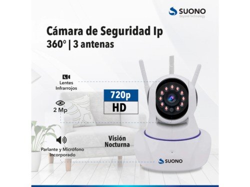 Cámara Seguridad Domo WiFi Triple Antena 360° HD Alarma Automática