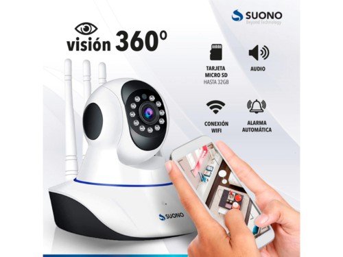 Cámara Seguridad Domo WiFi Triple Antena 360° HD Alarma Automática