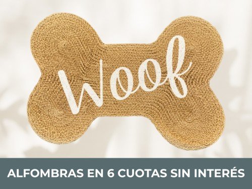 Alfombra Hueso Yute Woof 60x35 Perros Mascotas Deco Tapete Deco Hogar