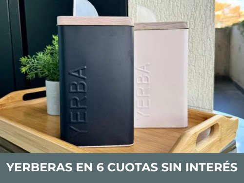 Yerbera Lata Hojalata Nórdica Tapa Simil Madera Grabado Yerba