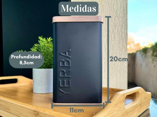 Yerbera Lata Hojalata Nórdica Tapa Simil Madera Grabado Yerba