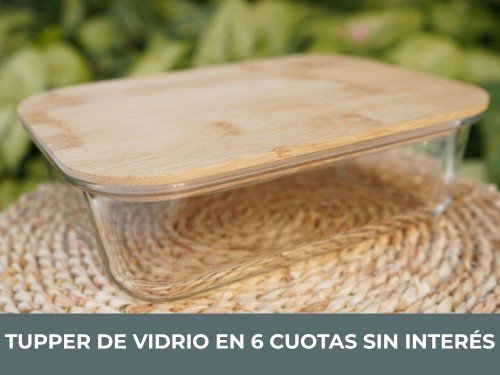 Tupper de Vidrio Tapa de Bamboo Hermetica 1520ml resistente apto horno