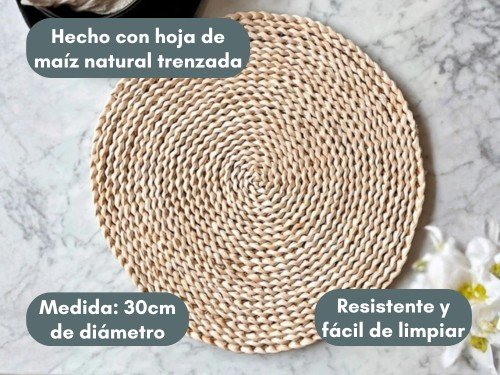 Individual Maiz 30cm Rustico Artesanal Ideal para la Mesa Deco Hogar