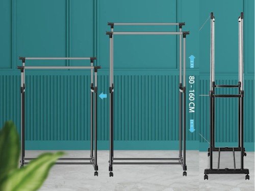 Perchero Doble Barral Para Perchas Movil C/ Estante Resiste Desarmable