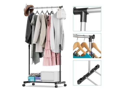 Perchero De Pie Organizador Móvil Con Ruedas Altura Regulable Barral