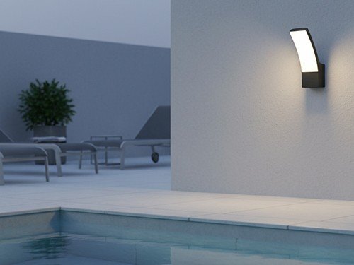 Aplique De Pared Exterior Led 12w Reflector Curvo Color Negro