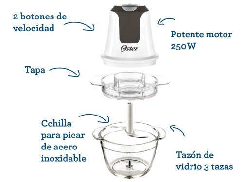 Mini picadora Oster® 3 tazas con tazón de vidrio FPSTFP3340