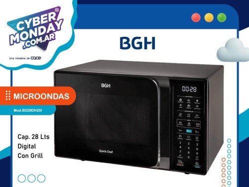Microondas 28 Lts, Digital, Negro, con grill, Mod.B228DN20I, Bgh