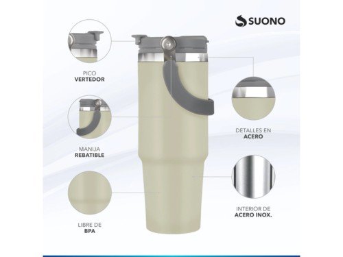 Vaso Térmico Suono 900ml con Manija Máxima Capacidad y Conservación
