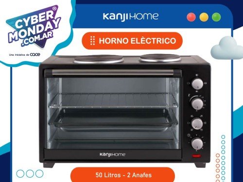 Horno eléctrico 50 Lts, 2 anafes, termostato, 2000 Wts, timer, Kanji