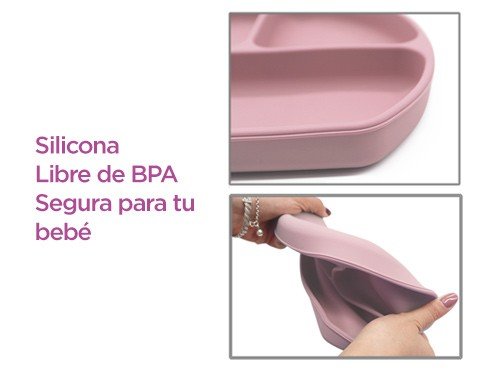 Set plato cuadrado beige + plato con division y sopapa rosa