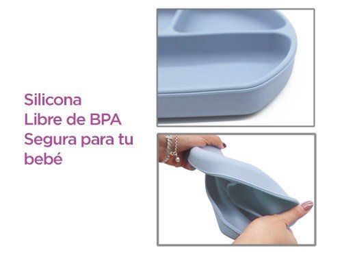 Set plato cuadrado beige + plato con division y sopapa celeste