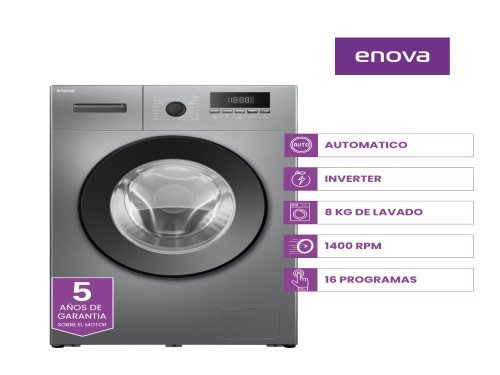 Lavarropas Enova Automatico carga frontal 8 kg Gris