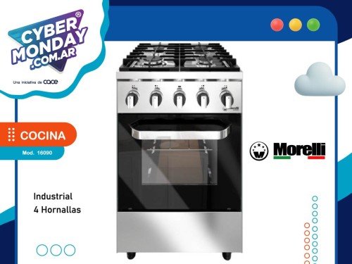 Cocina Industrial Puerta Visor, 55 cm, 4 hornallas, Mod.16090, Morelli