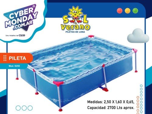 Pileta de lona 2,50X1,60X0,65, Cap. 2700 Lts, Mod. S250, Sol de Verano
