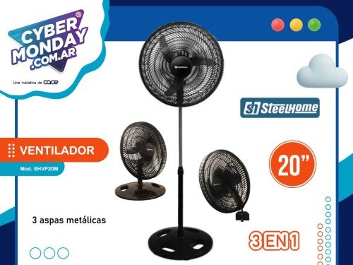 Ventilador de Pie 20", 3 aspas metal, 3 en 1, Mod.SHVP20M, Steel Home