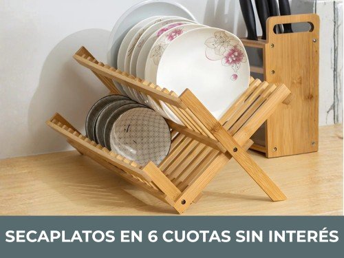 Secaplatos Escurridor Plegable Madera Bambú Minimalista Cocina