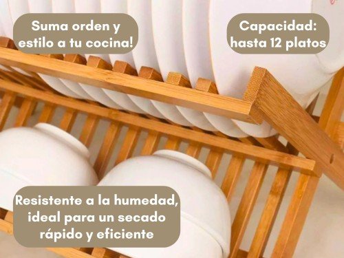 Secaplatos Escurridor Plegable Madera Bambú Minimalista Cocina