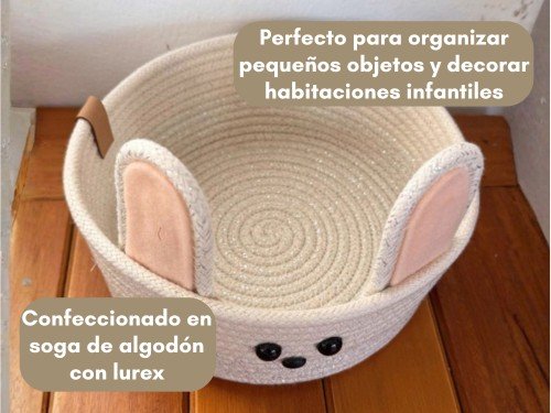 Canasto Organizador Infantil Conejo Algodón Lurex Deco Cesto Guarda