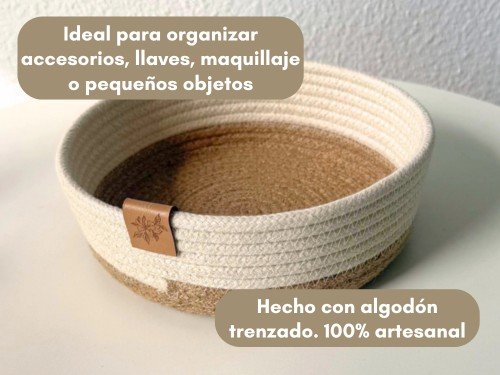 Canasto Organizador Yute Trenzado Cesto Deco Bazar 20x20x7,5