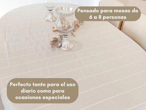 Mantel Tusor Gris Rayado 1,5x2,5m Mesa 6 A 8 Personas Deco Textil