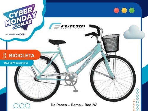 Bicicleta Paseo Rod.26" acero, canasto, portaequipaje, Mod.3577 Futura