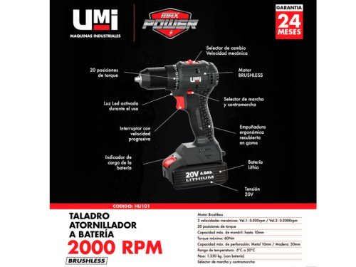 TALADRO ATORNILLADOR 10mm A BATERIA