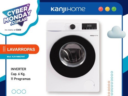 Lavarropas Inverter, 6 Kg. Carga Frontal Blanco, Mod.KJH-WMCFWT, Kanji