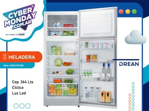 Heladera 364 Lts, Cíclica, Iluminación Led, Mod. HDR370F50B, Drean