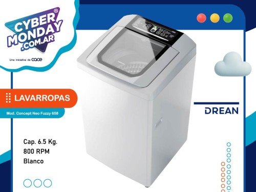 Lavarropas 6.5 Kg. 800 Rpm, Blanco,  Mod. Concept Neo Fuzzy 658 Drean