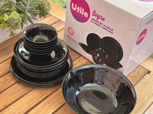 Juego de Vajilla 25 Piezas Segre Vidrio Templado Negro Utile