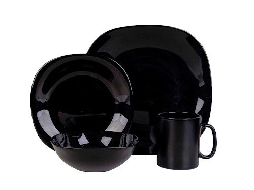 Juego de Vajilla 16 Piezas Varese Vidrio Templado Negro Utile