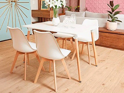 Set Mesa Eames 1.20mts + 4 Sillas de diseño Magnolia.