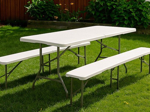 Set Mesa Plegable Picnic 1.80 cm mas 2 Bancos Plegables