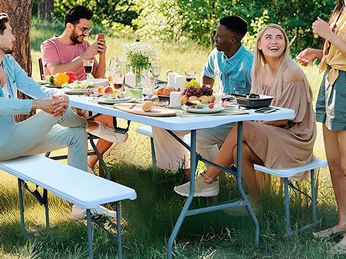 Set Mesa Plegable Picnic 1.80 cm mas 2 Bancos Plegables