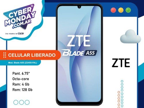 Celular Liberado Blade A55, Pant. 6.75", 4/128 Gb,4G (Z2450-FAL) Zte