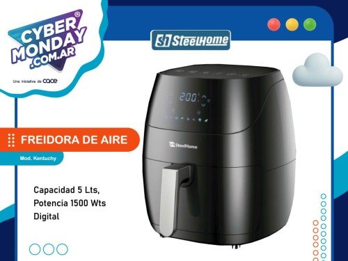 Freidora de aire 5 Lts, 1500 W. Digital, Mod. Kentuchy, Steel Home