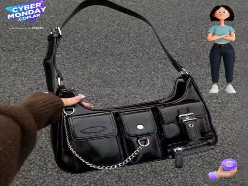 Cartera de mujer importada Tina en color negro con herrajes plateados