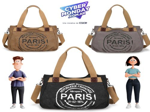 Cartera Mujer Bolso Tote Paris 2 Diseño Estampa Universitario
