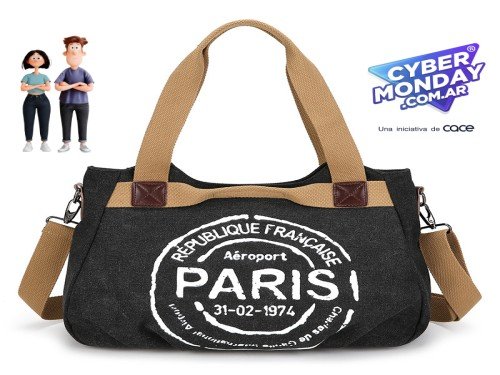 Cartera Mujer Bolso Tote Paris 2 Diseño Estampa Universitario
