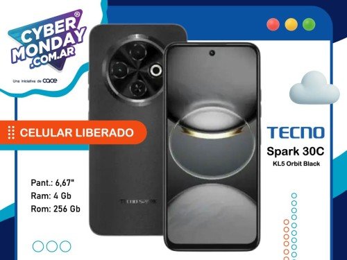 Celular Liberado 6,67", 4/256 Gb, Mod.Spark 30C KL5 Orbit Black, Tecno
