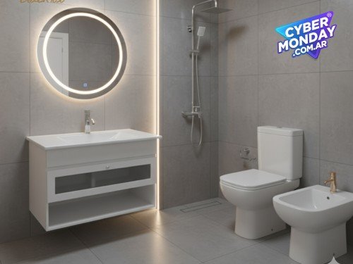 Vanitory 80cm Flotante + Griferias +Espejo Led + Inodoro + Bidet
