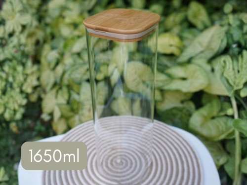 Frasco de Vidrio Grande Cuadrado con tapa hermética de Bambú