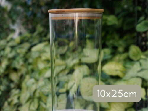 Frasco de Vidrio Grande Cuadrado con tapa hermética de Bambú