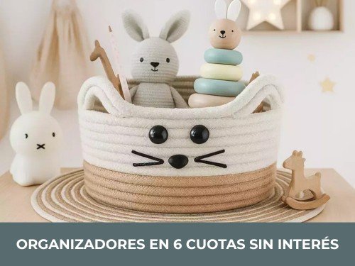Cesto / Organizador Gatito Soga Algodón 20 cm Infantil Guarda Juguetes