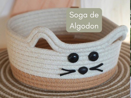 Cesto / Organizador Gatito Soga Algodón 20 cm Infantil Guarda Juguetes
