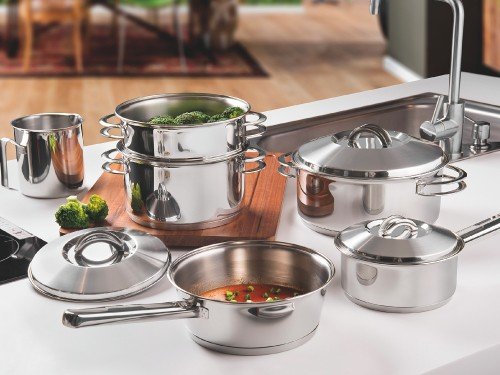 Batería de cocina fondo triple 6 pzas acero inox Tramontina